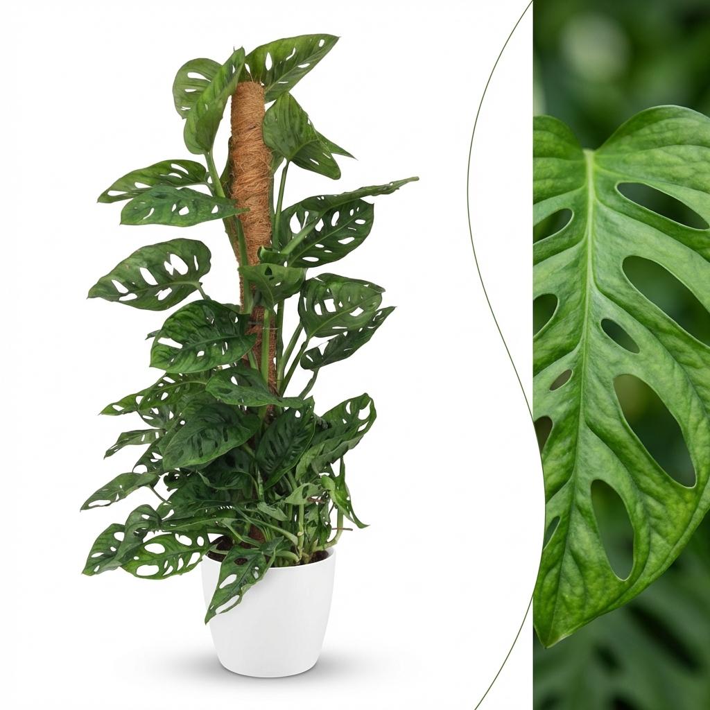Monkey Mask (Monstera) dans pot décoratif Potter blanc – Ø19 cm, 90 cm de haut