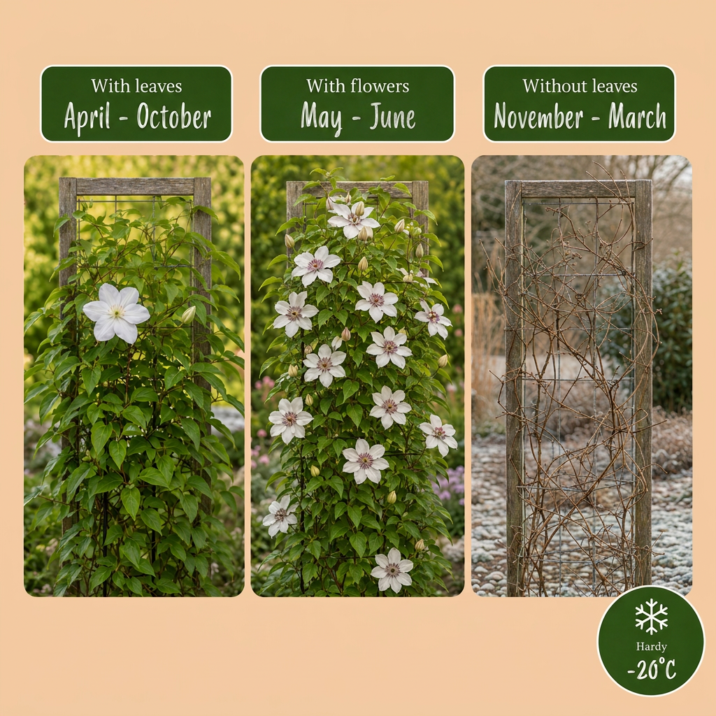 Clematis 'Miss Bateman' (Waldrebe) – weiß – Ø9 cm, 35 cm hoch – Bild 6