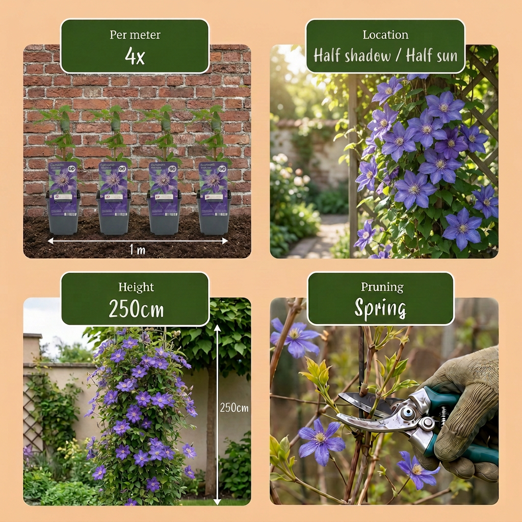 Clematis 'Multi Blue' (bosrank) – blauw – 4 planten, Ø9 cm, 35 cm hoog