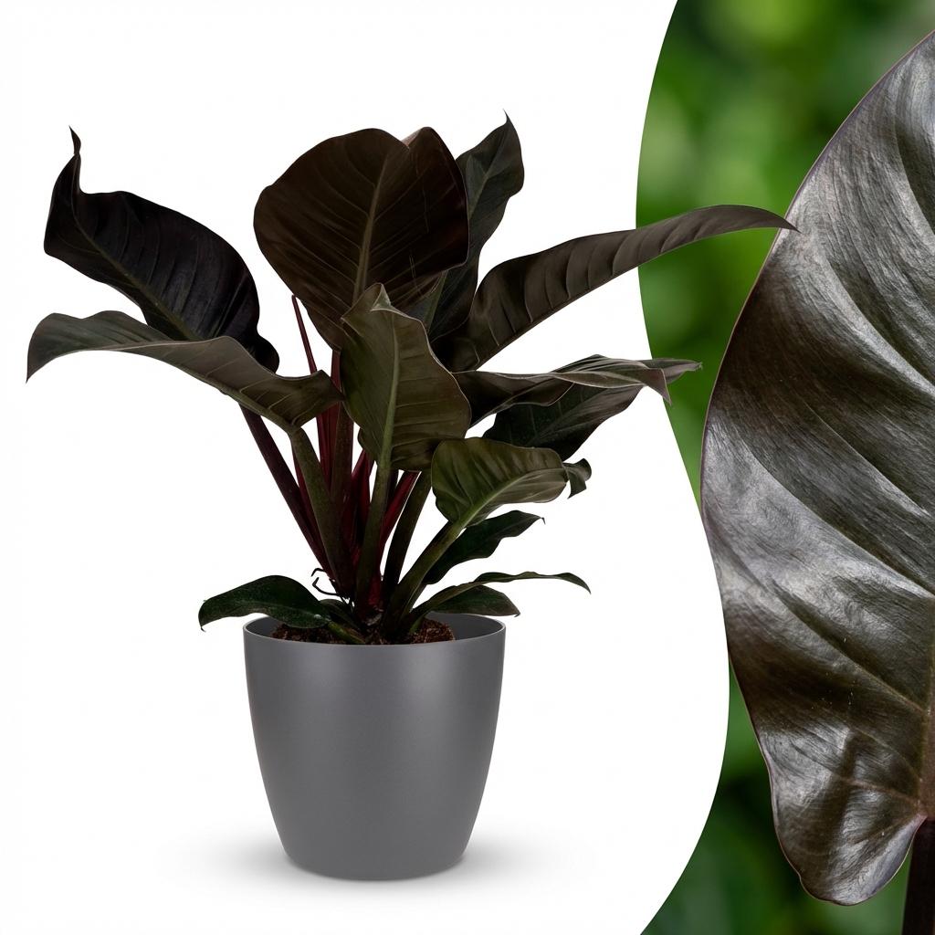Philodendron Imperial Red en pot de culture gris – Ø19 cm, 60 cm de haut