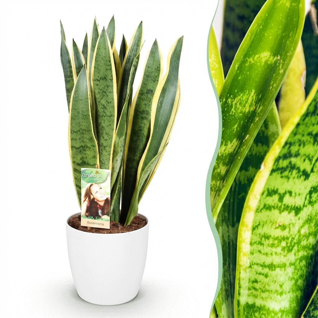 Sansevieria Laurentii (vrouwentong) in Potter-sierpot wit – Ø21 cm, 70–80 cm hoog