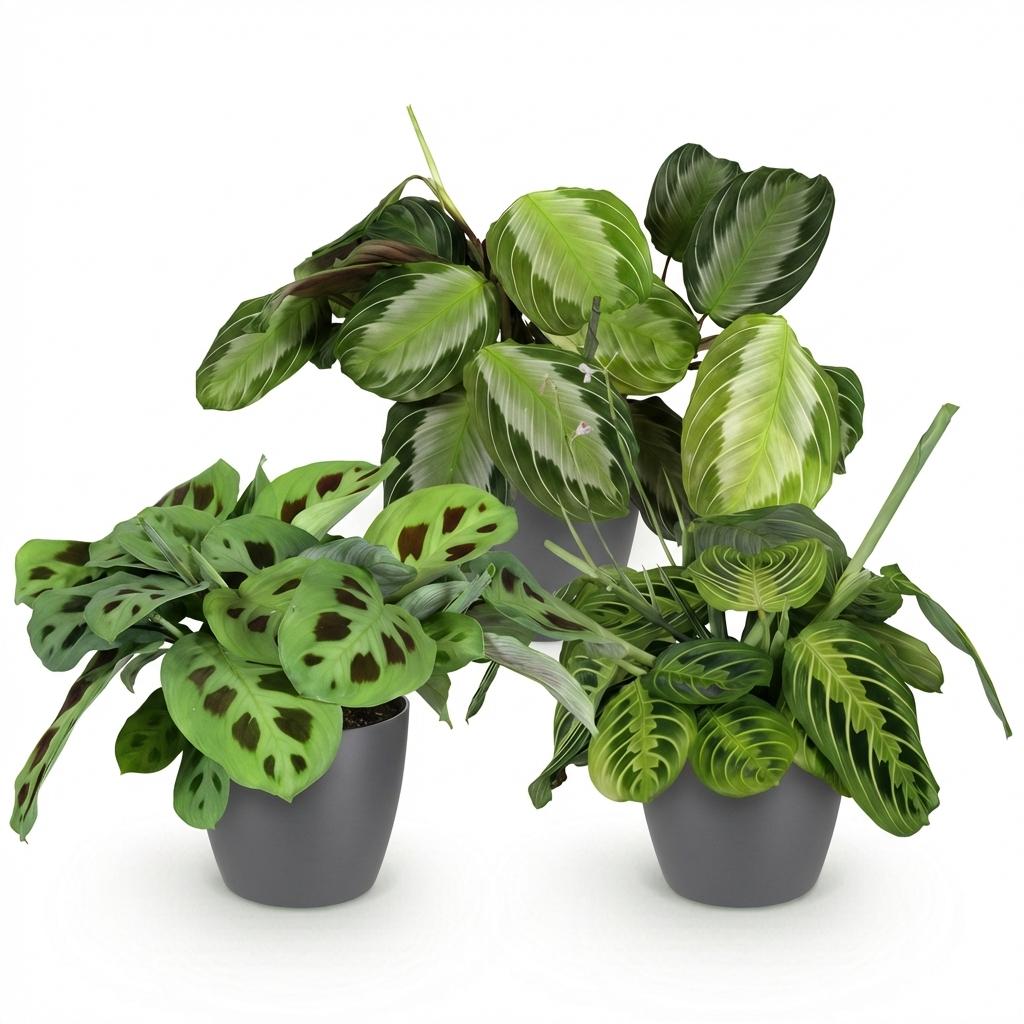 3× Maranta Silverband, Marantha Lemon Lime Marantha Kerchoveana (plante prieuse) dans pot décoratif gris Potter – Ø12 cm, 25 cm de haut