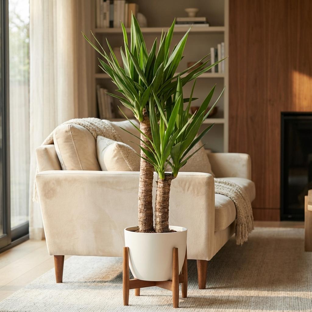 Yucca elephantipes im weißen Übertopf – Ø 21 cm, 90 cm hoch