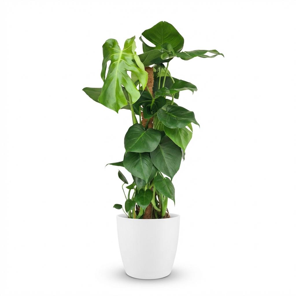 Monstera deliciosa (Fensterblatt) im weißen Übertopf – Ø 19 cm, 90 cm hoch