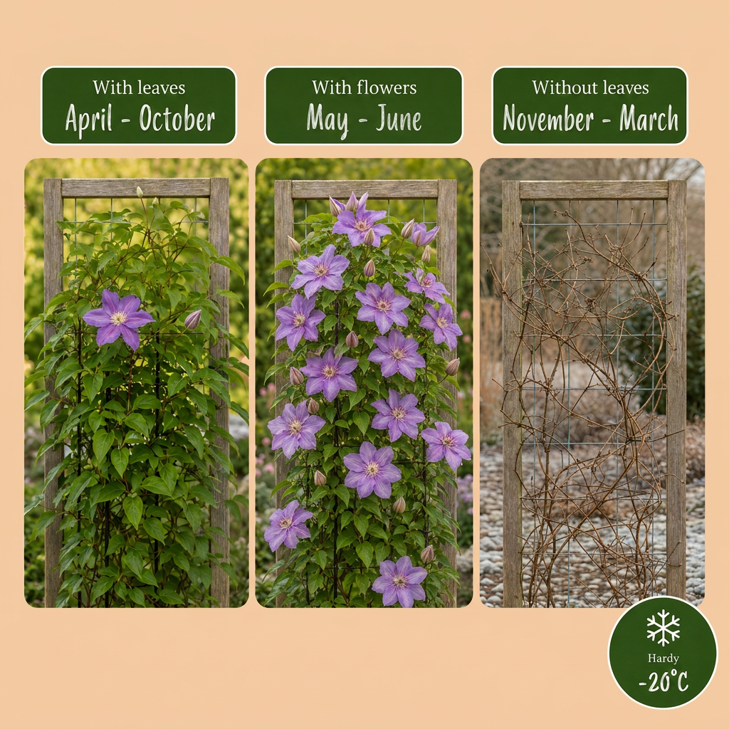 Clematis 'Justa' (Waldrebe) – blau – 4 Pflanzen, Ø9 cm, 35 cm hoch