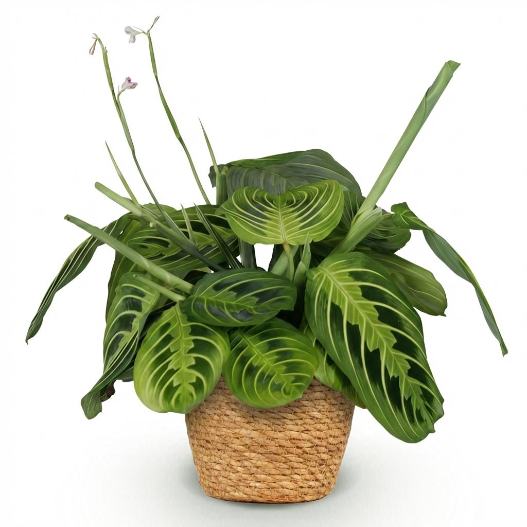Maranta Fascinator Lemon Lime (bedplant) med kurv – Ø12 cm, 25 cm høj – billede 2