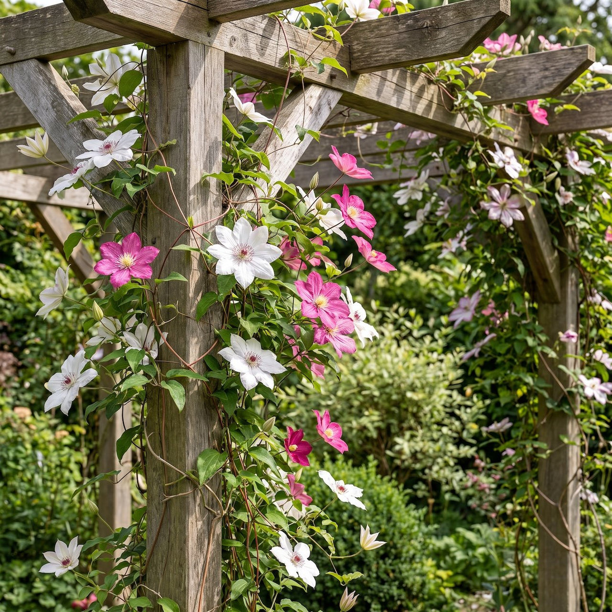 Clematis 'Duo Pink & White' (bosrank) – wit-roze – 4 planten, Ø9 cm, 35 cm hoog