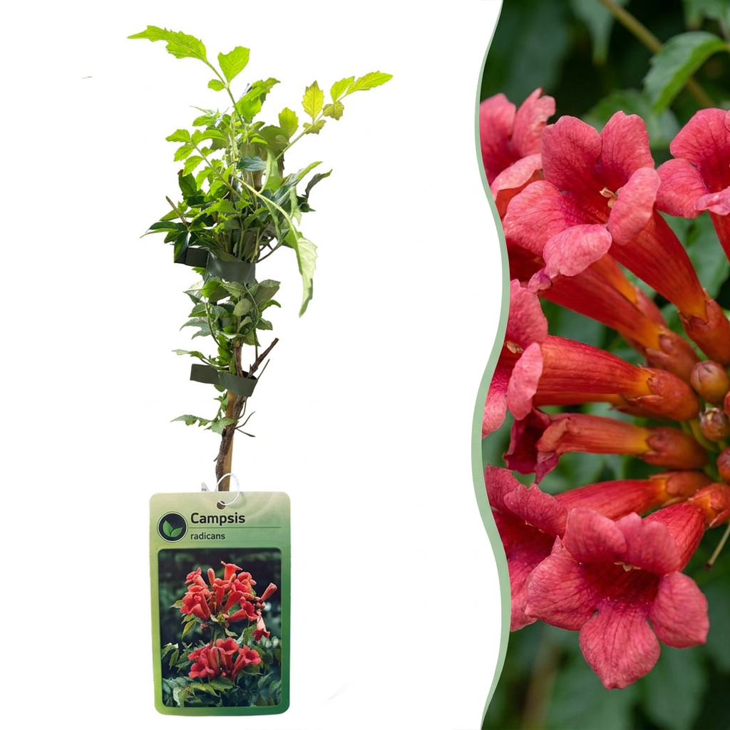 Campsis radicans (trompetenartige Kletterpflanze) – orangerot – 2 Pflanzen, Ø 9 cm, 35 cm hoch