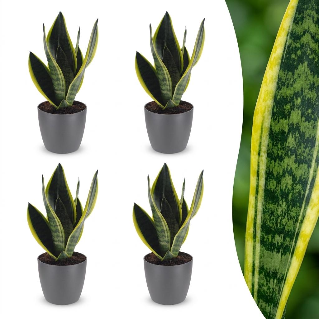 4× Sansevieria Future Superb (Bogenhanf) im grauen Pflanzgefäß von Potter – Ø 12 cm, 35 cm hoch