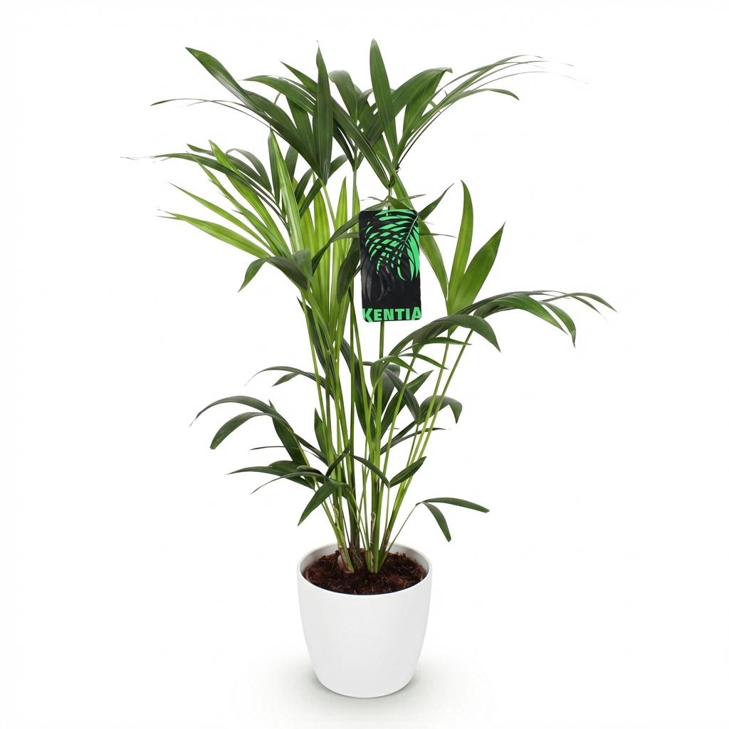 Howea forsteriana (kentiapalm) in Potter-sierpot wit – Ø19 cm, 80–85 cm hoog