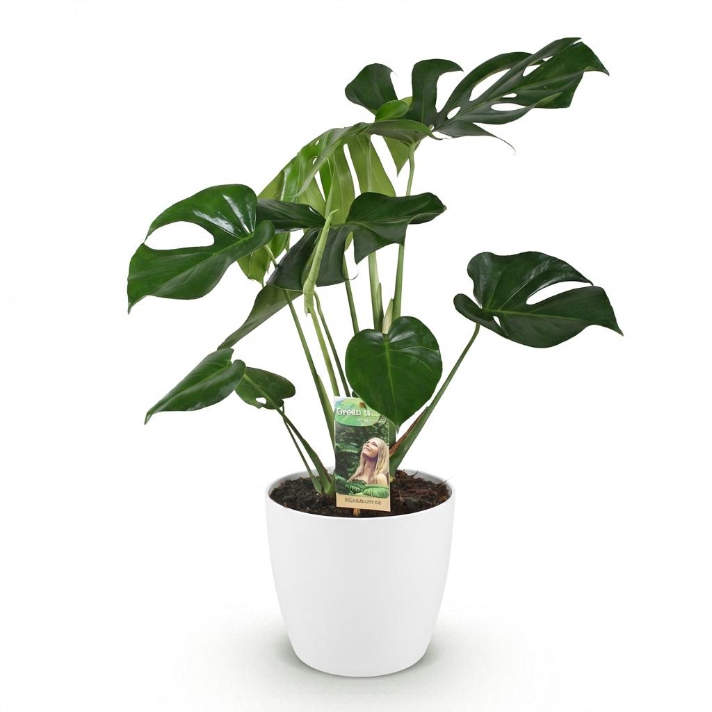 Monstera deliciosa (Fensterblatt) im weißen Potter-Übertopf – Ø 21 cm, 70–80 cm hoch – Bild 2
