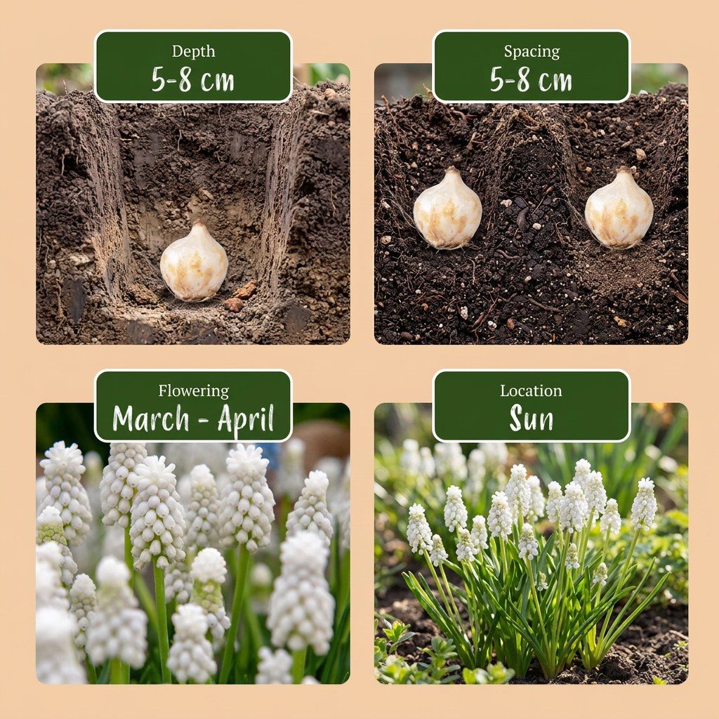 Druifhyacint 'White Magic' – 200 bloembollen (bolmaat 6/7) – art. 61701