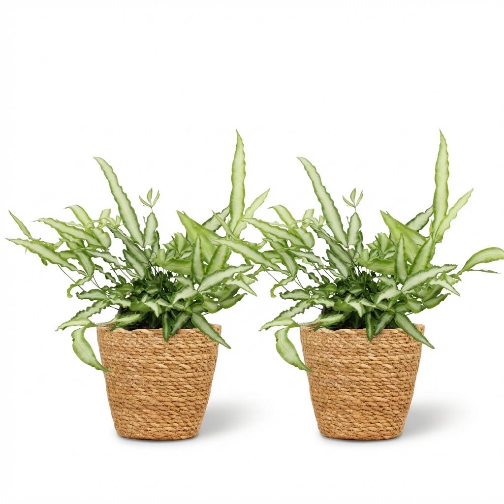 2× Pteris cretica Albolineata (pteris fern) with basket – Ø12 cm, 20 cm high – photo 2