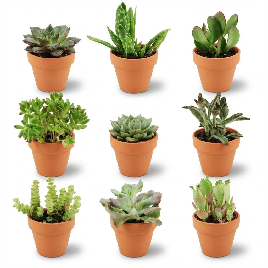 9× Sukkulenter – Ø8 cm, 5–10 cm høje