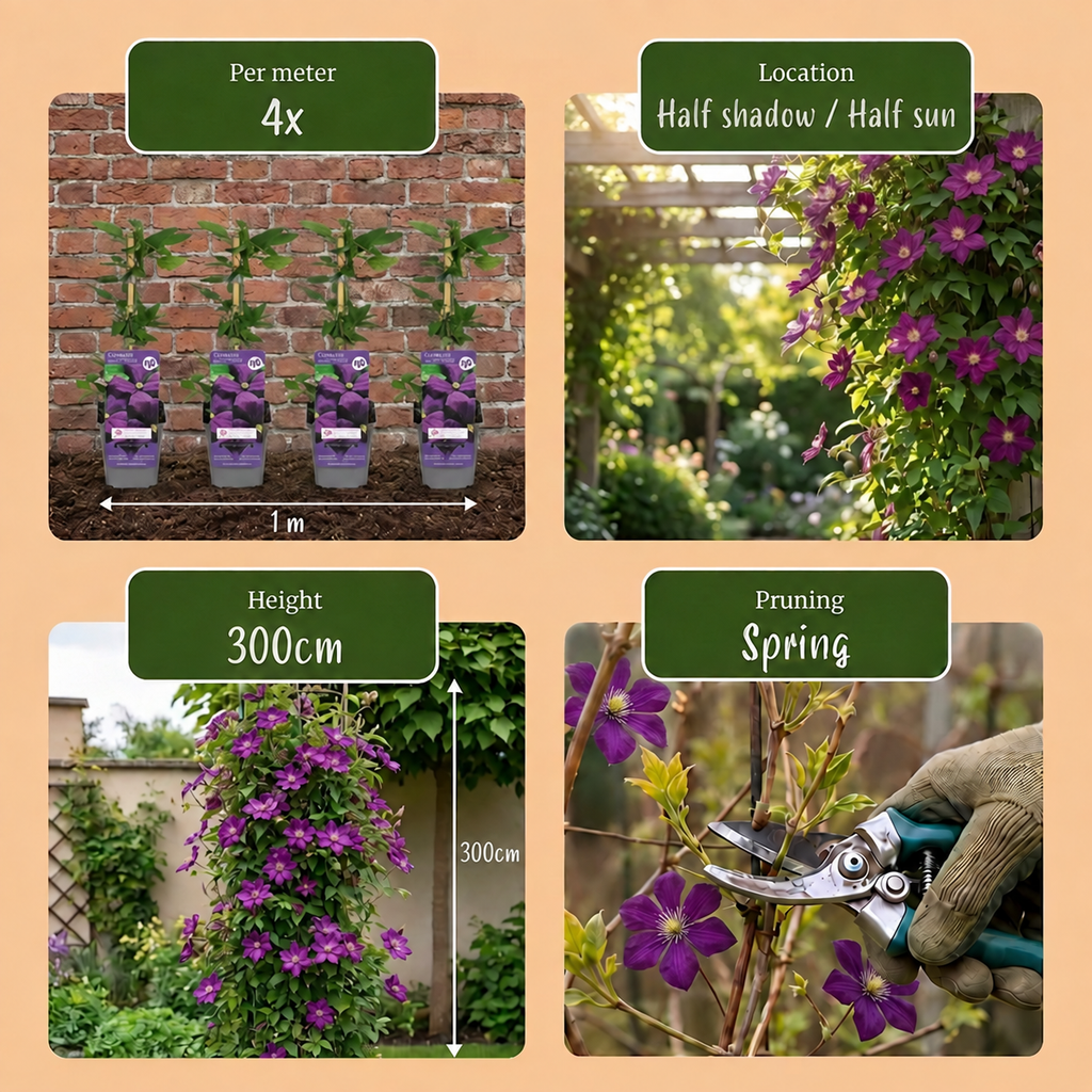 Clematis 'Etoile Viol' (Virgin's Bower) – purple – Ø9 cm, 35 cm high – photo 5