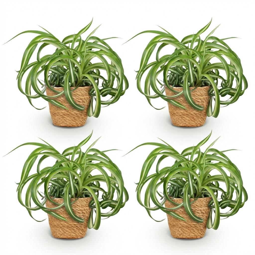 4× Chlorophytum comosum Bonnie (græsløg) med kurv – Ø12 cm, 20 cm høj