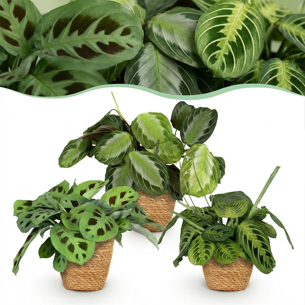 3× Maranta Silverband, Marantha Lemon Lime Marantha Kerchoveana (prayer plant) with basket – Ø12 cm, 25 cm high
