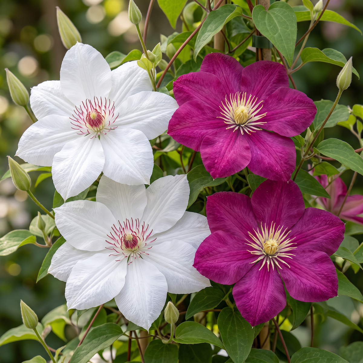 Clematis 'Duo Pink & White' (bosrank) – wit-roze – 6 planten, Ø9 cm, 35 cm hoog