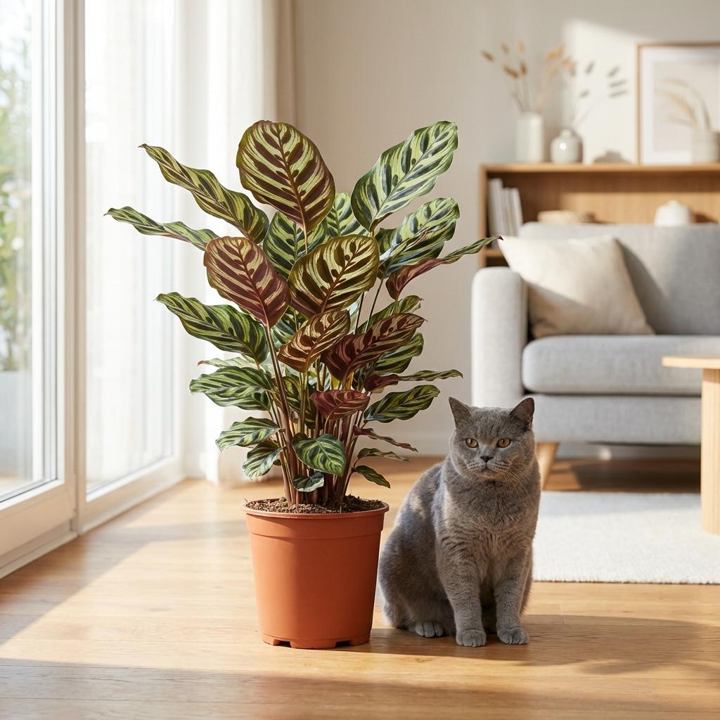 Calathea makoyana im weißen Übertopf von Potter – Ø 19 cm, 70 cm hoch