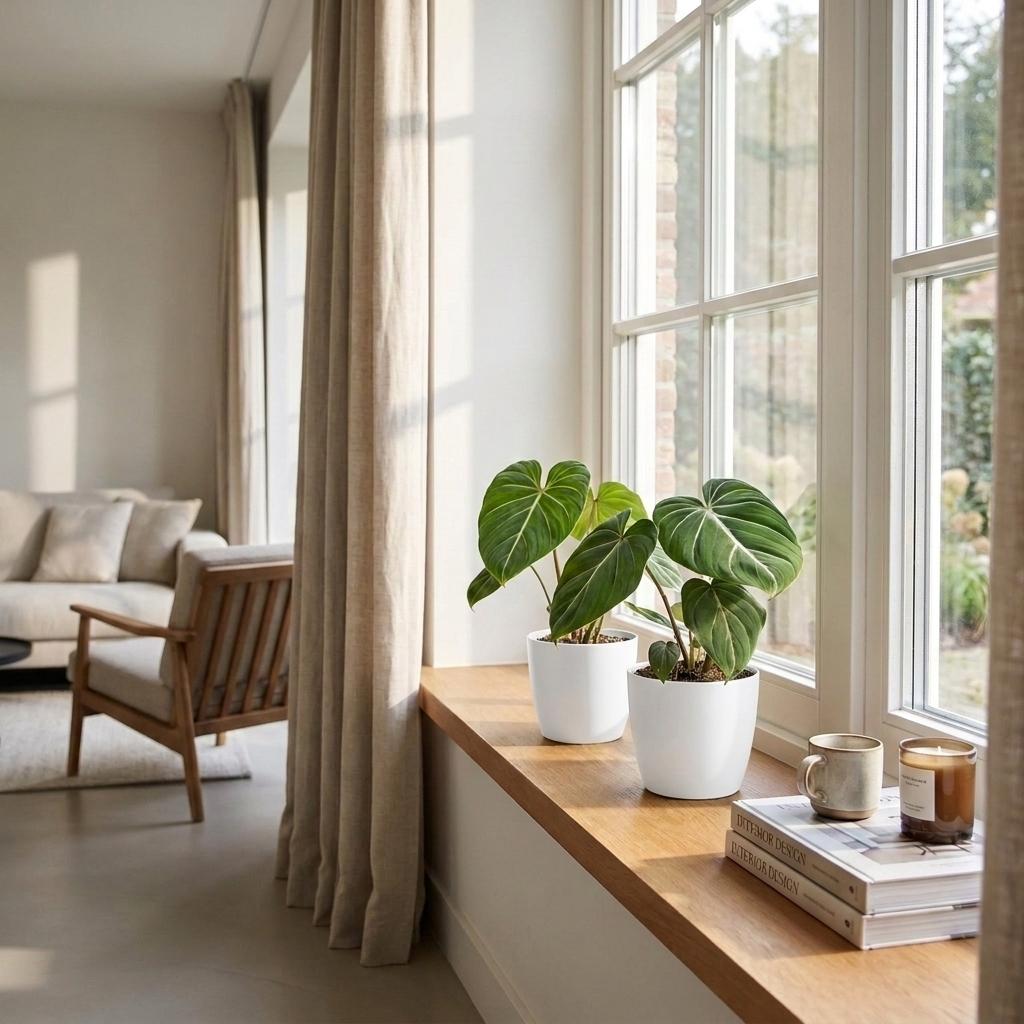 4× Philodendron gloriosum im weißen dekorativen Tontopf – Ø 12 cm, 25 cm hoch