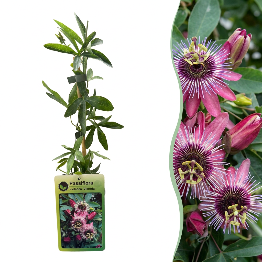 Passiflora 'Victoria' (passiflore) – rouge-rose – 2 plantes, Ø9 cm, 35 cm de haut