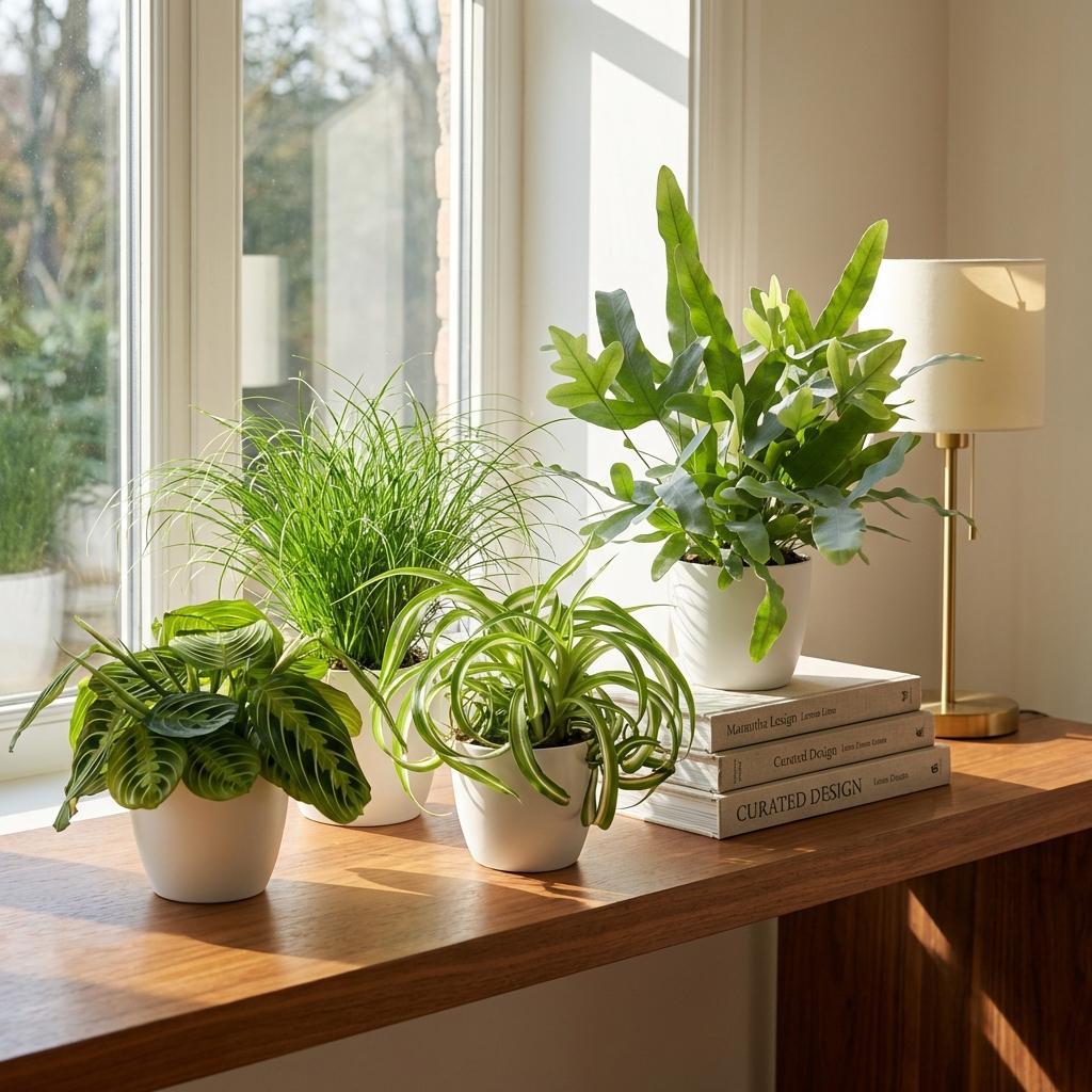 4× Maranta (Gebetsstaude) im weißen Zier-Blumentopf – Ø 12 cm, 25 cm hoch