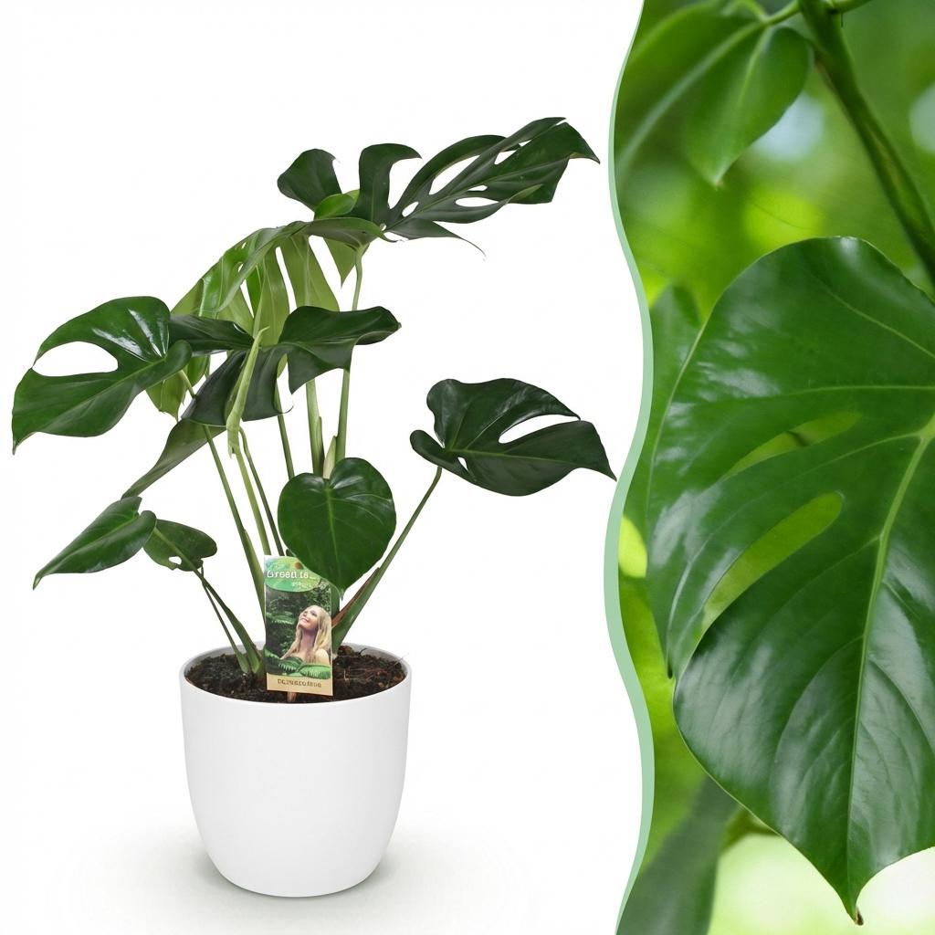 Monstera deliciosa (Fensterblatt) im weißen Potter-Übertopf – Ø 21 cm, 70–80 cm hoch