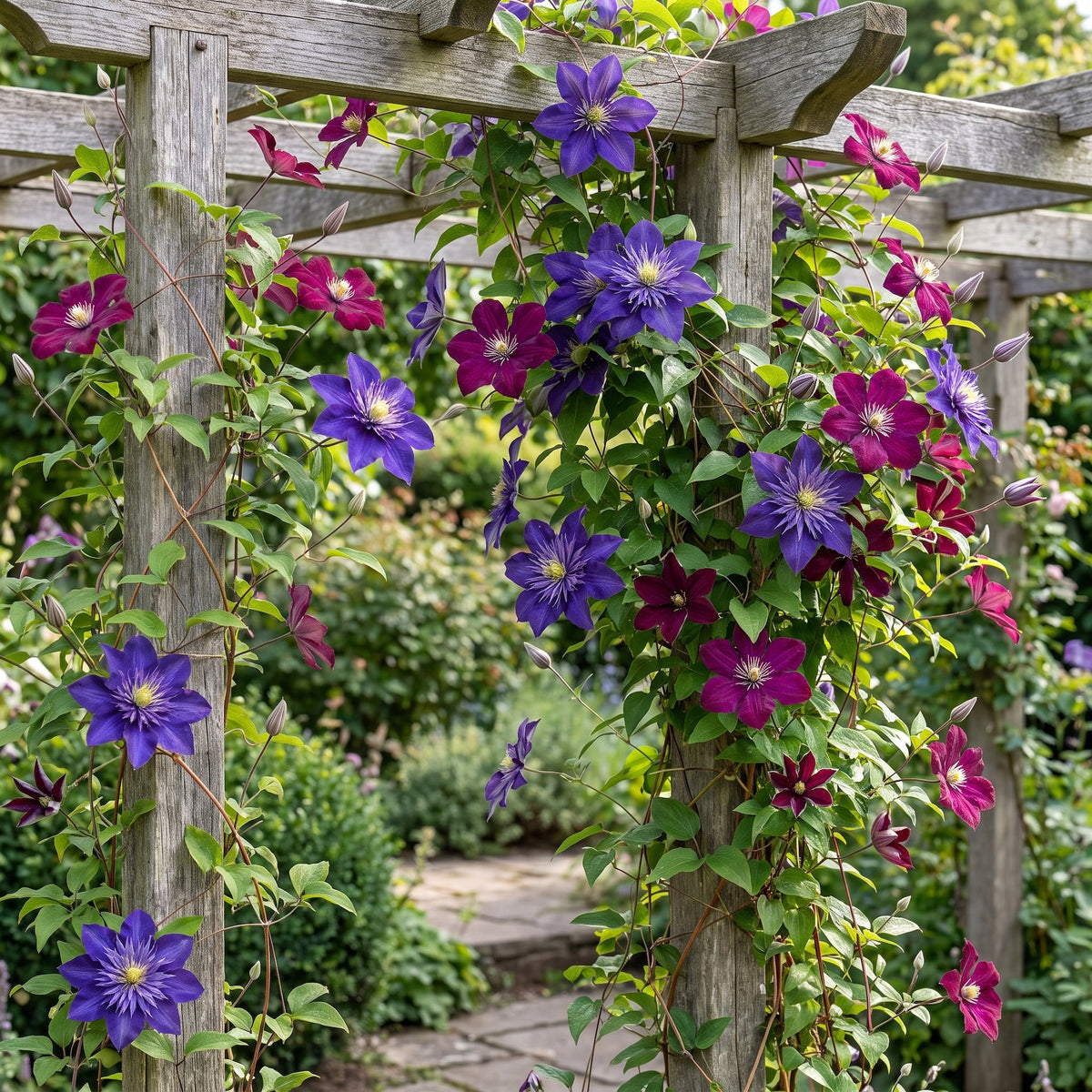 Clematis 'Duo Blue & Red' (bosrank) – blauw-rood – 6 planten, Ø9 cm, 35 cm hoog
