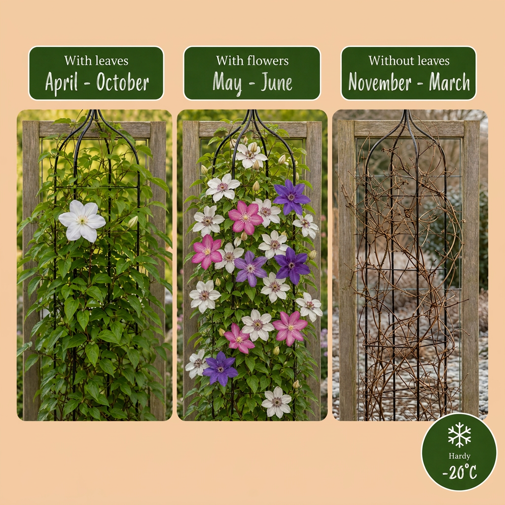 Clematis 'Tricolour' (driekleurige bosrank) – paars-roze-wit – 6 planten, Ø9 cm, 35 cm hoog – foto 6