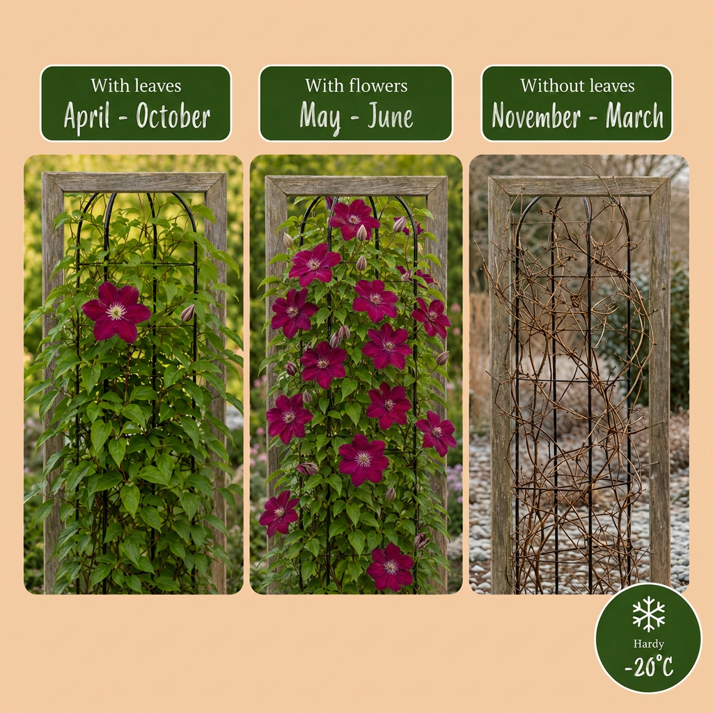 Clematis 'Rouge Cardinal' (clématite rouge cardinal) – rouge – Ø9 cm, 35 cm de haut – photo 6