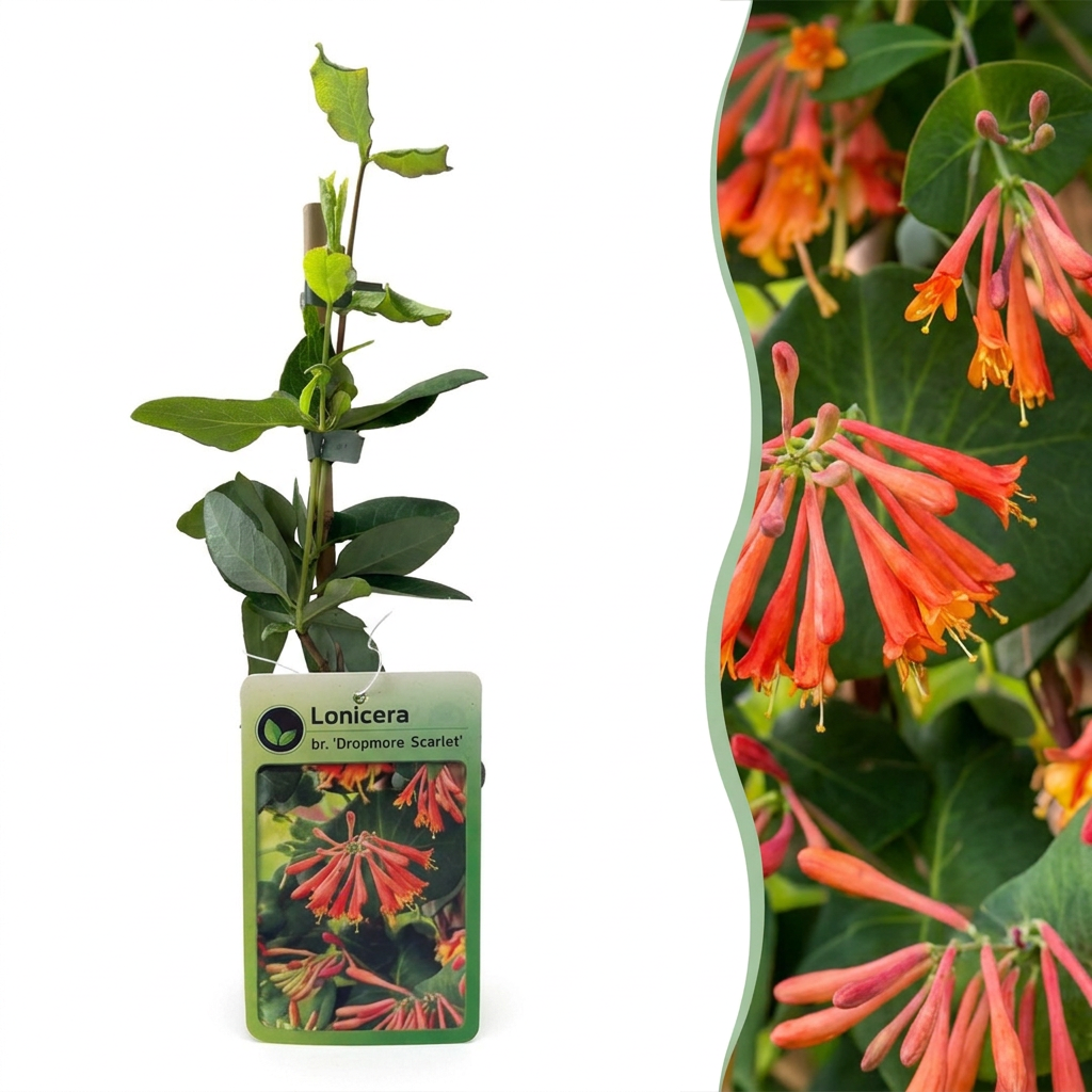 Lonicera × brownii 'Dropmore Scarlet' (chèvrefeuille) – jaune-rouge – 2 plantes, Ø9 cm, 35 cm de haut