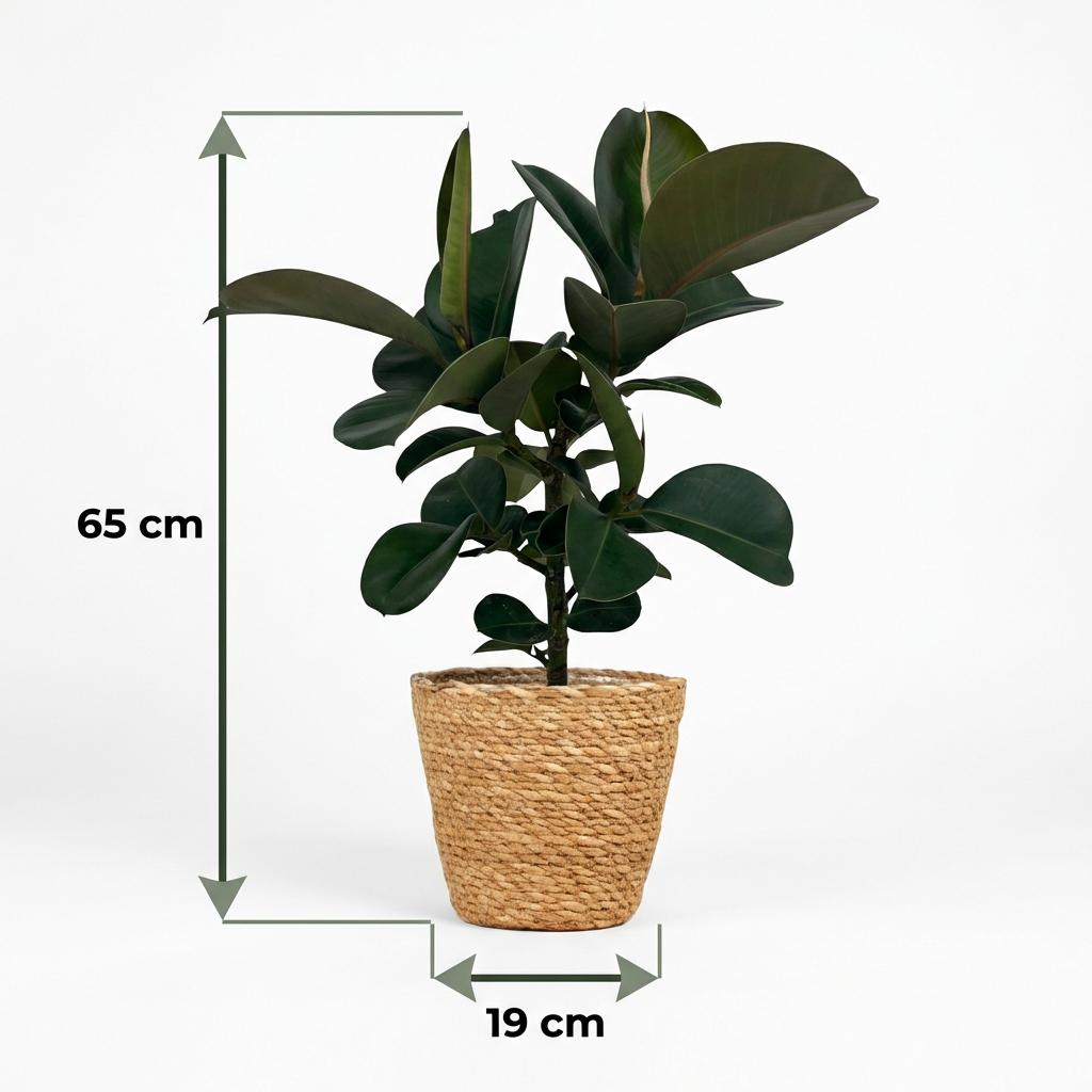 Ficus elastica Cloe (plante caoutchouc) avec panier – Ø19 cm, 65 cm de haut
