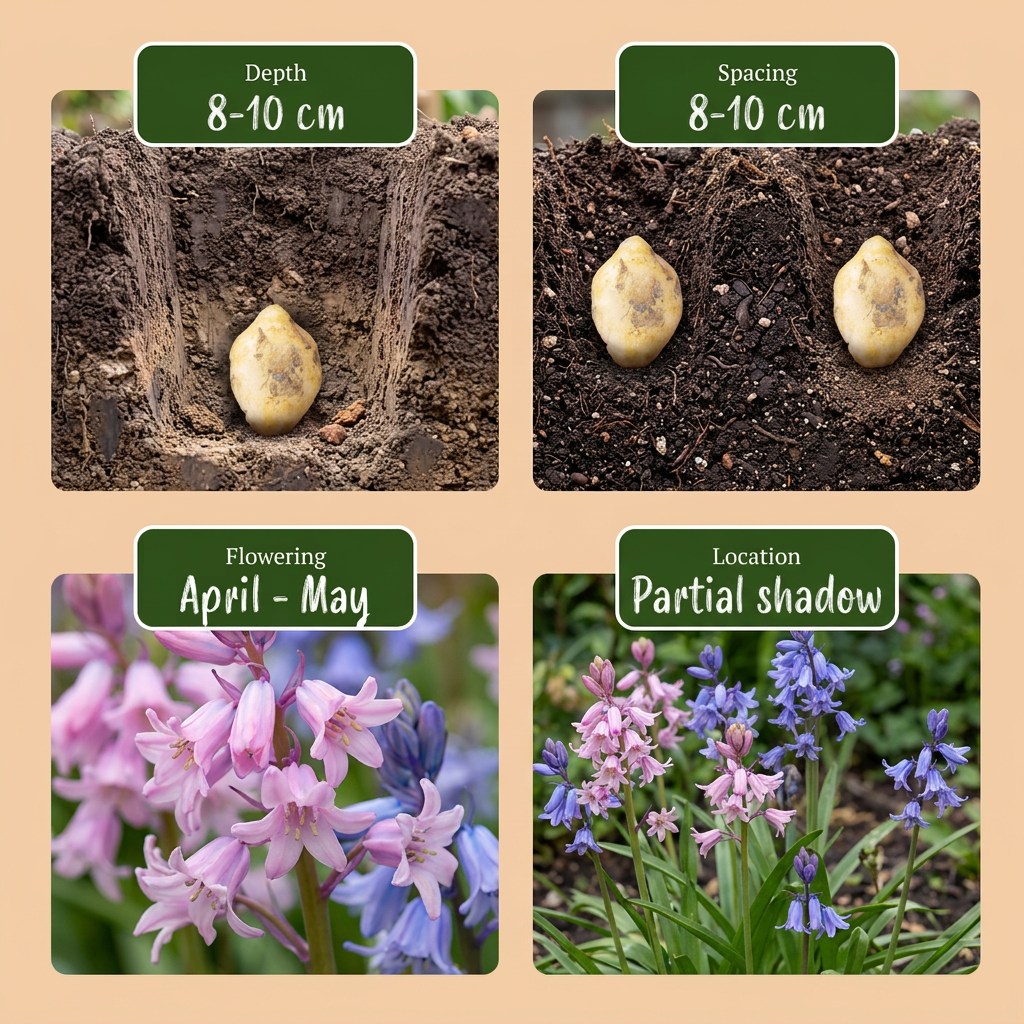 Mélange de jacinthes espagnoles (Hyacinthoides hispanica) – 80 bulbes (taille 7/8)