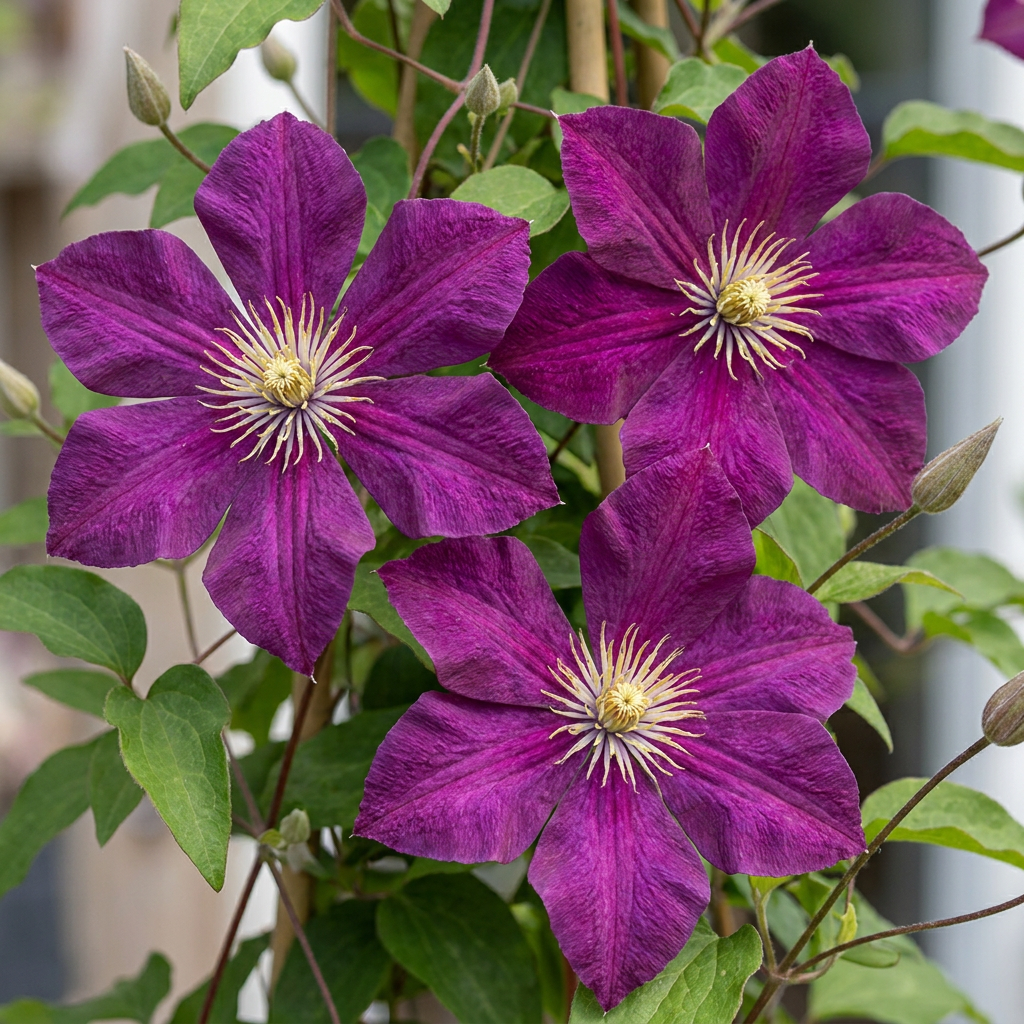 Clematis 'Rouge Cardinal' (bosrank rode kardinaal) – rood – Ø9 cm, 35 cm hoog