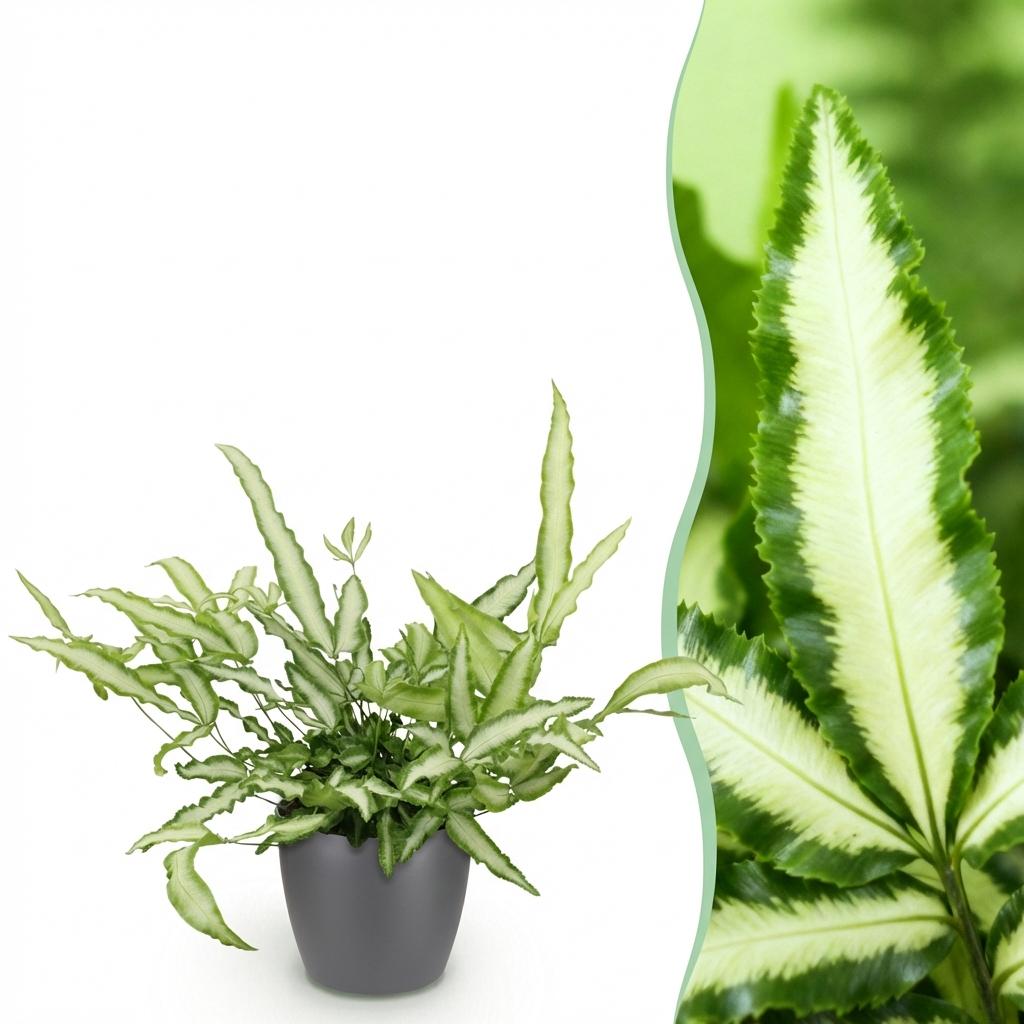 Pteris cretica Albolineata (fougère Pteris) en pot décoratif Potter gris – Ø12 cm, 20 cm de haut