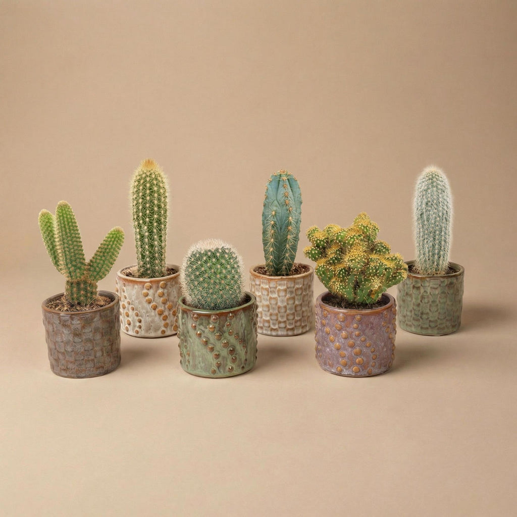 Lot de 6 cactus en mini-pots en céramique Madrid – Ø 6 cm, 8–12 cm de haut
