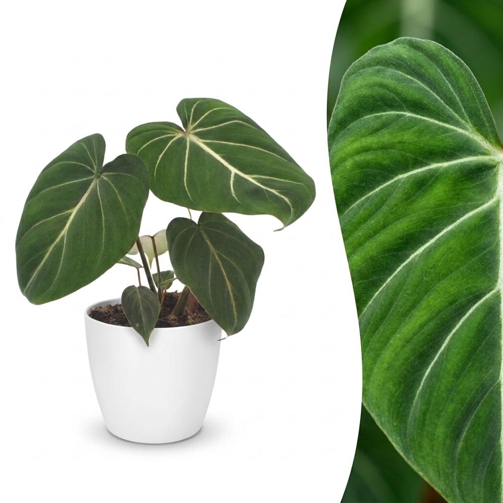 Philodendron gloriosum dans pot décoratif blanc – Ø12 cm, 25 cm de haut