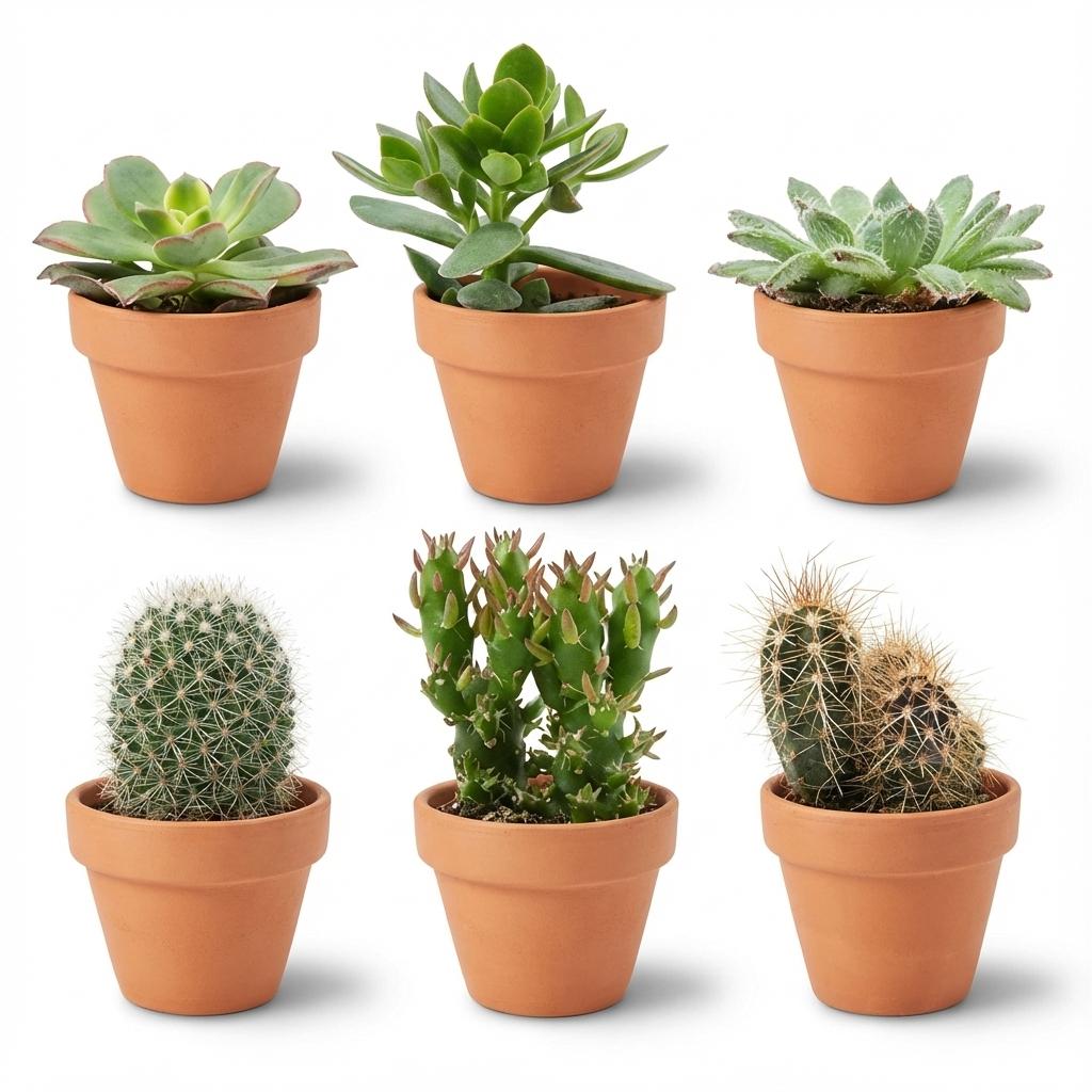 6× Mini Cactus & Succulenten Mix (Cactaceae) – Ø8 cm, 5–10 cm hoog