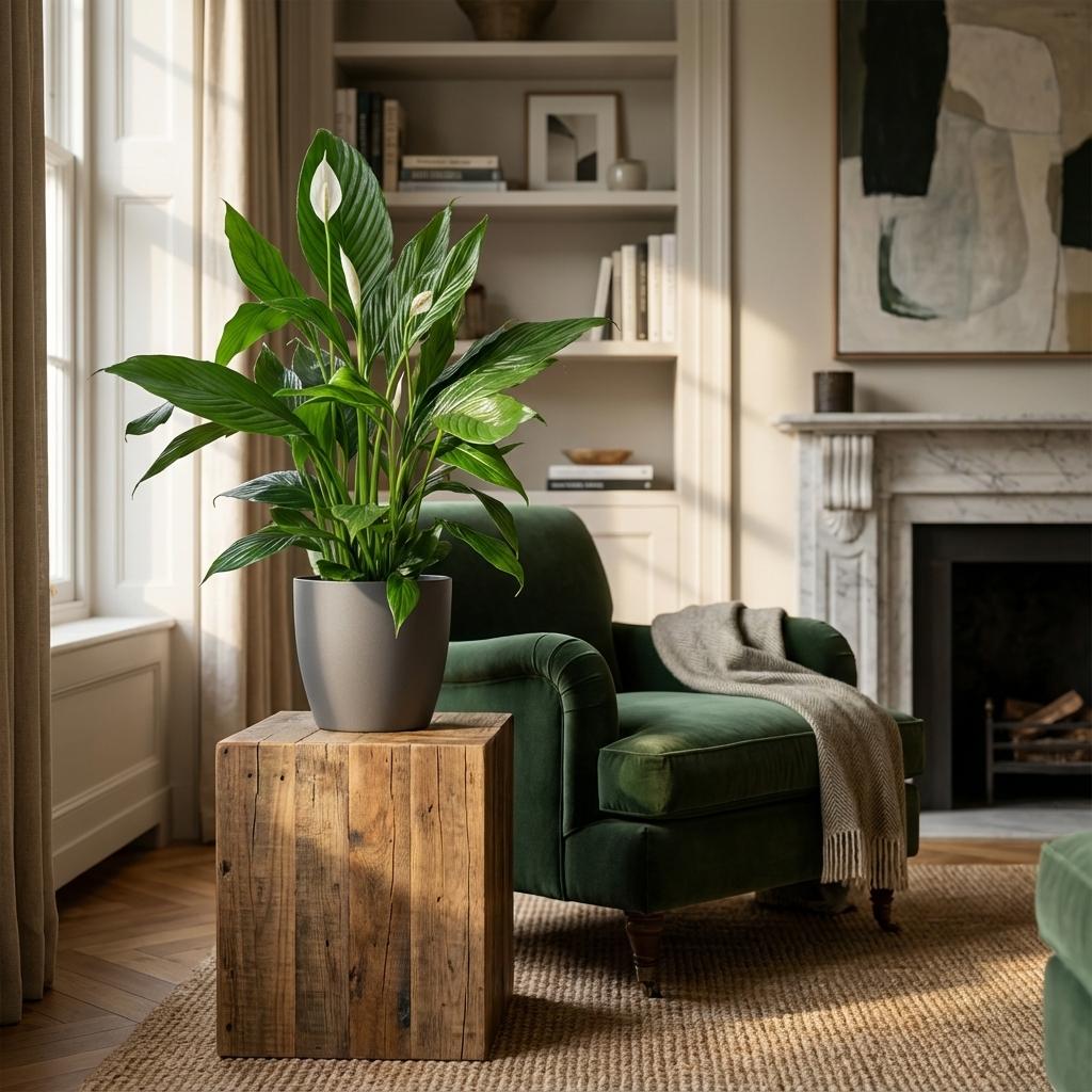 Spathiphyllum (lepelplant) in Potter-sierpot grijs – Ø21 cm, 80 cm hoog