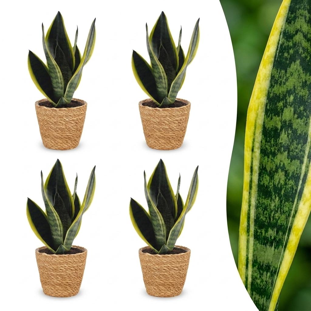 4× Sansevière Future Superb (langue de belle-mère) avec panier – Ø12 cm, 35 cm de haut