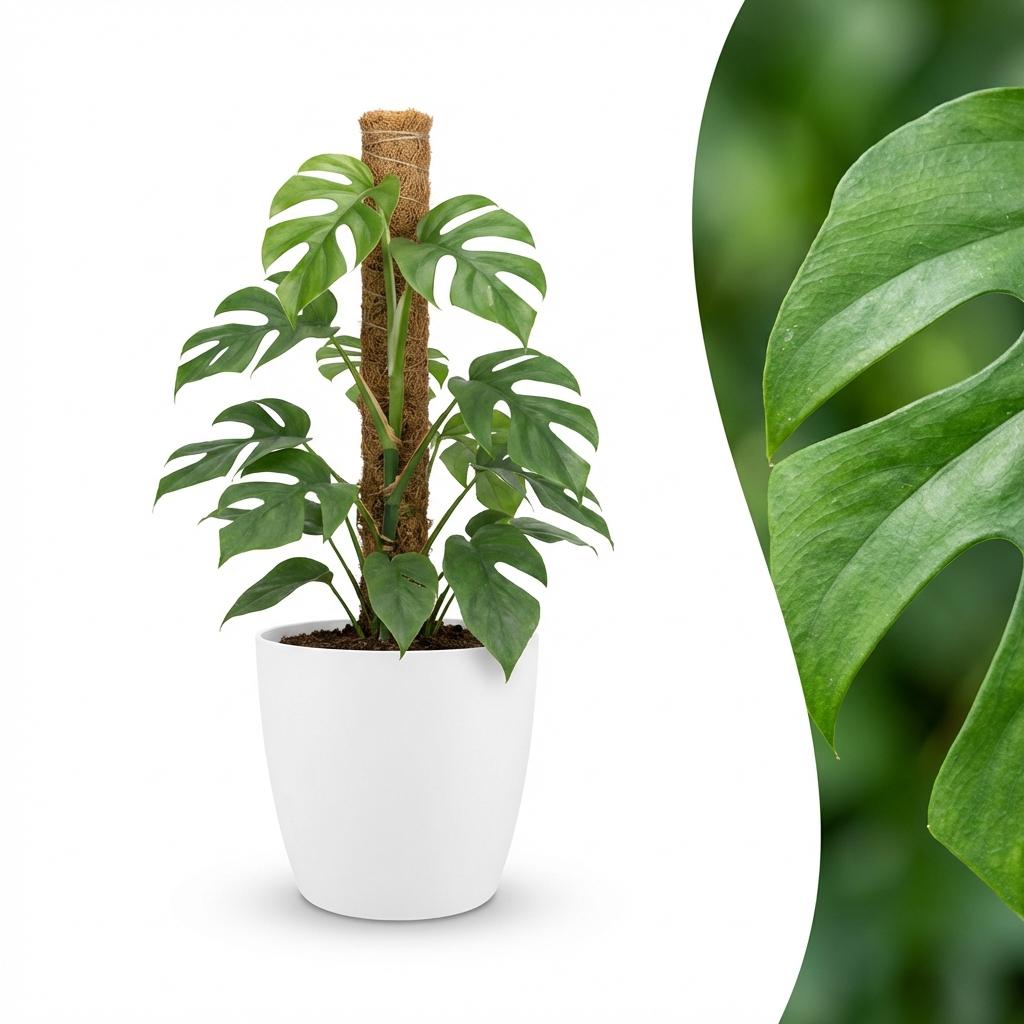 Monstera Minima (mini-monstera) dans pot décoratif blanc – Ø19 cm, 90 cm de haut – photo 2