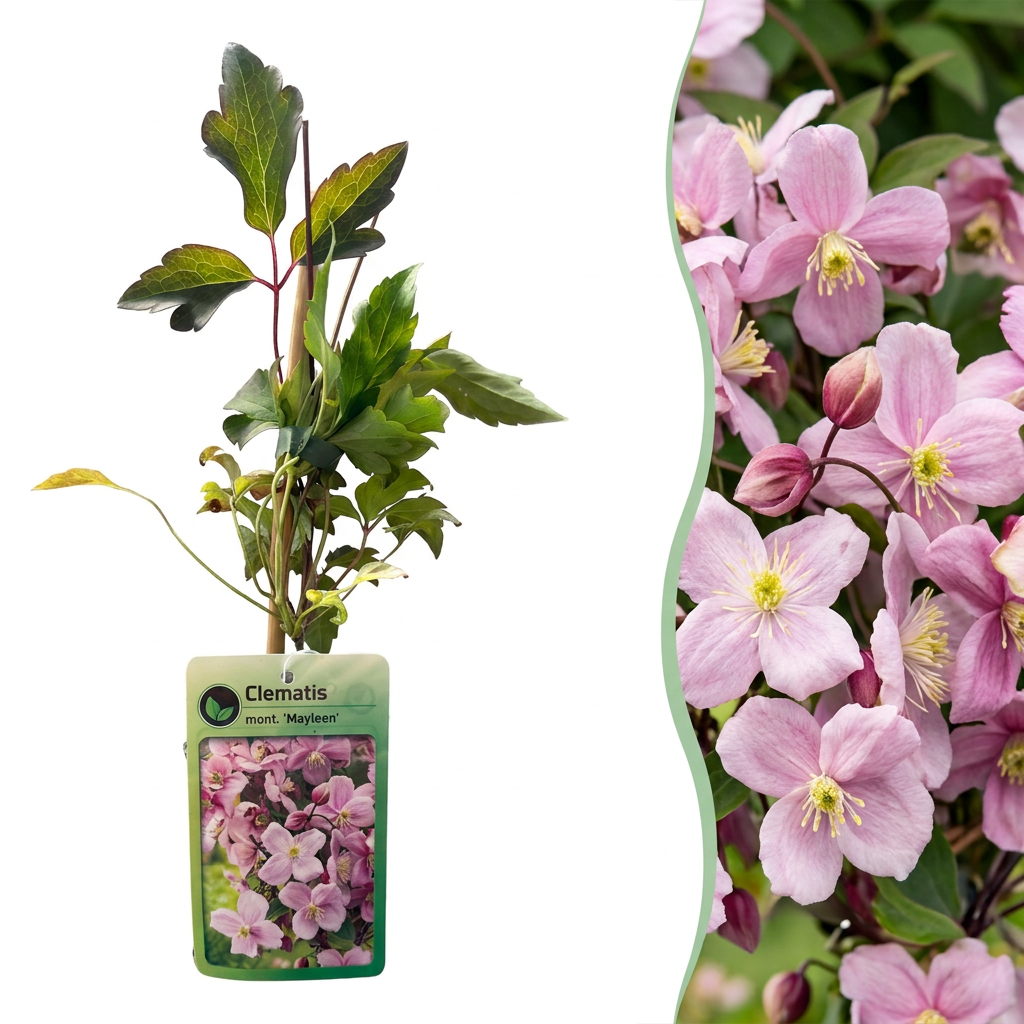 Clematis montana 'Mayleen' (clématite des montagnes) – rose clair – 6 plantes, Ø9 cm, 35 cm de haut