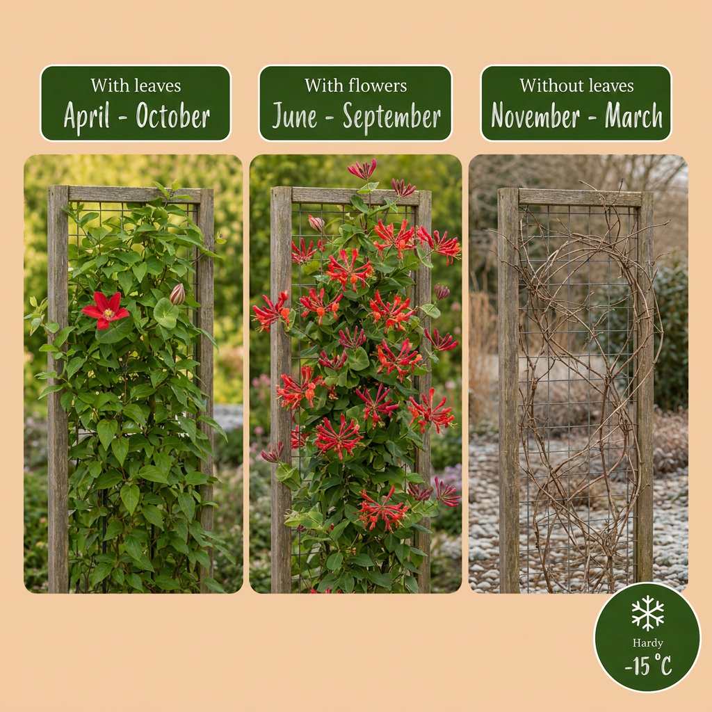 Lonicera × brownii 'Dropmore Scarlet' (chèvrefeuille) – jaune-rouge – 2 plantes, Ø9 cm, 35 cm de haut – photo 5