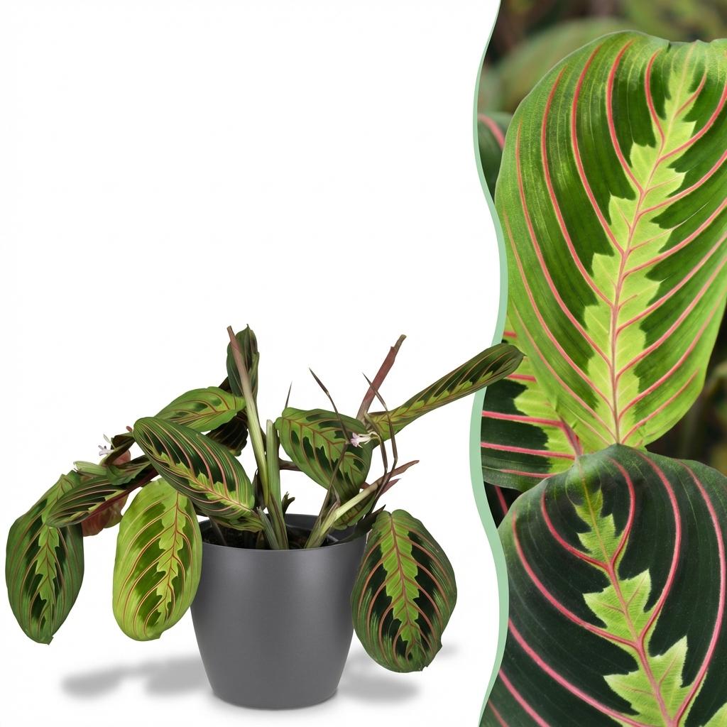 Maranta Fascinator Tricolour (prayer plant) in grey Potter decorative pot – Ø12 cm, 25 cm high