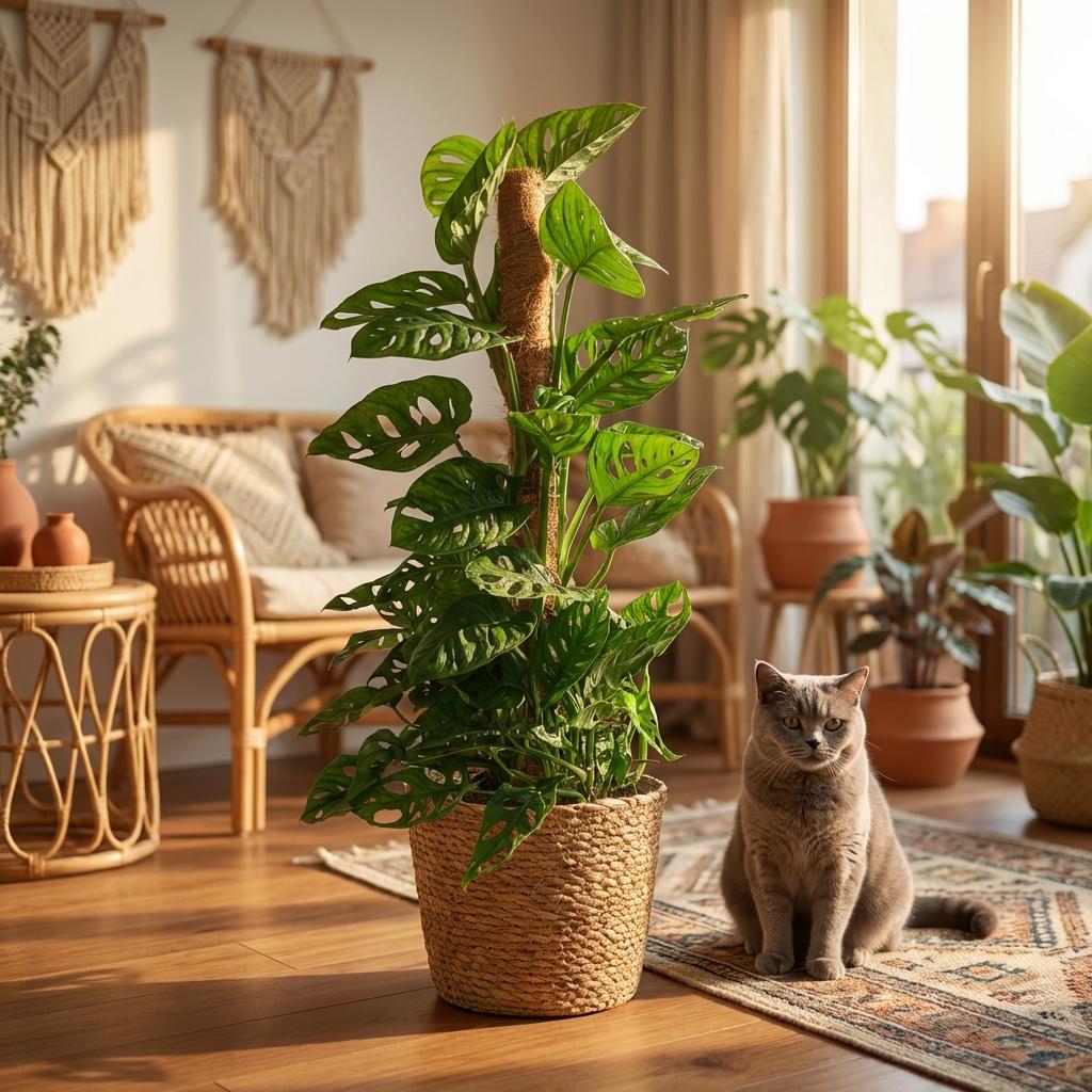 Monkey Mask (Monstera) mit Korb – Ø19 cm, 90 cm hoch