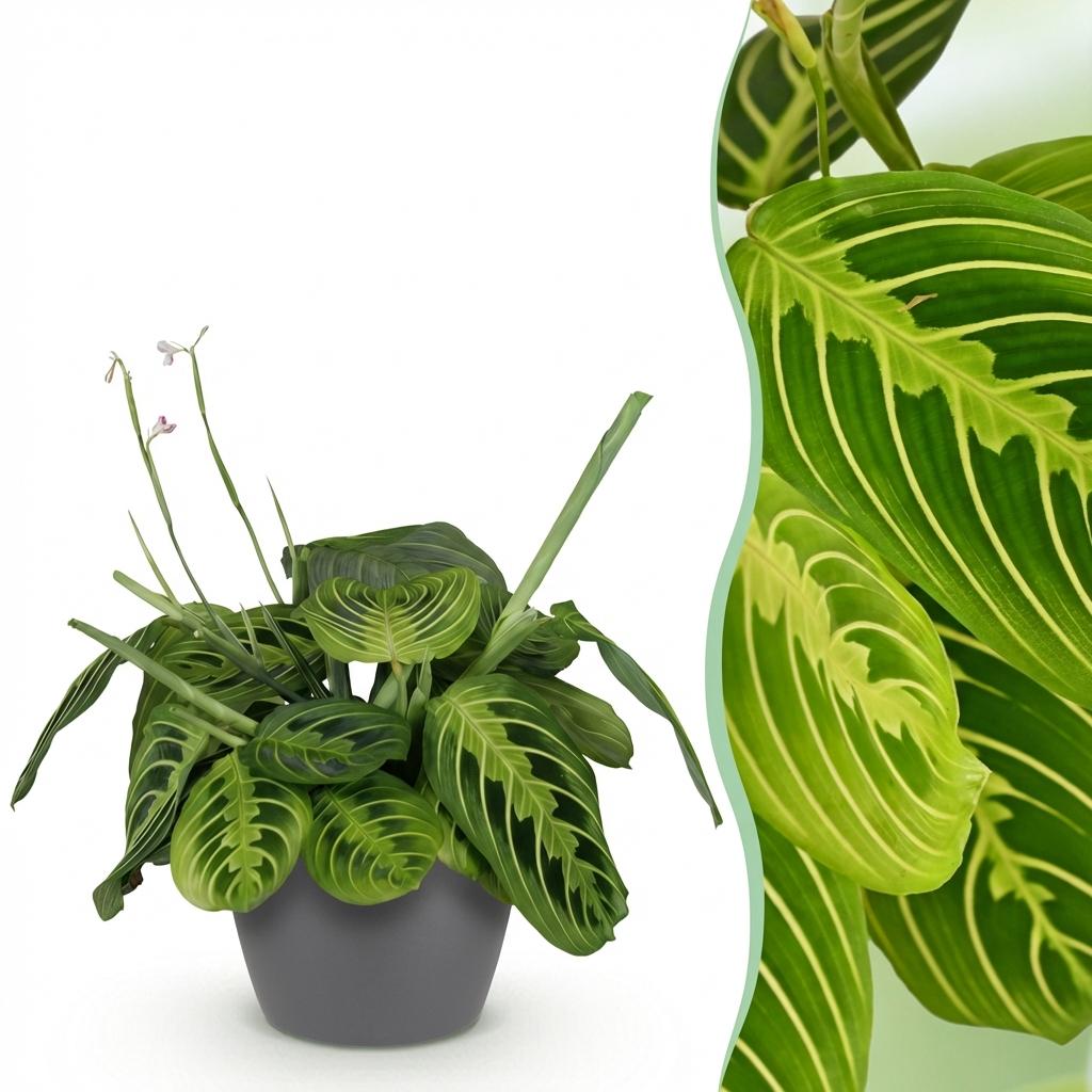 Maranta Fascinator Lemon Lime (prayer plant) in grey Potter decorative pot – Ø12 cm, 25 cm high