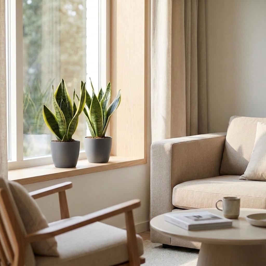 2× Sansevieria Future Superb (langue de belle-mère) en pot décoratif Potter gris – Ø12 cm, 35 cm de haut