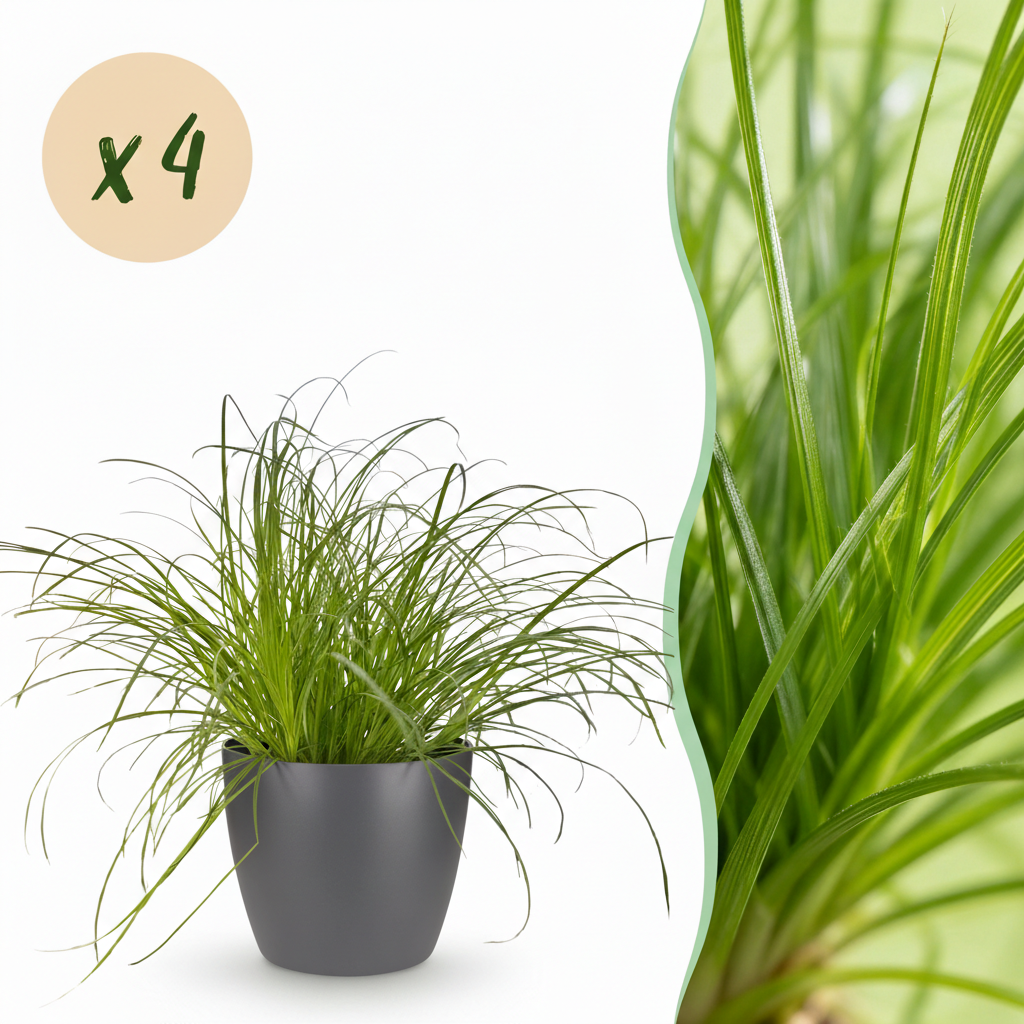 4× Cyperus alternifolius Zumula (Schwertlilie) im grauen Zier-Tontopf – Ø 12 cm, 20 cm hoch