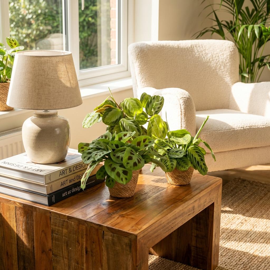 3× Maranta Silverband, Marantha Lemon Lime Marantha Kerchoveana (plante prie-marie) avec panier – Ø12 cm, 25 cm de haut