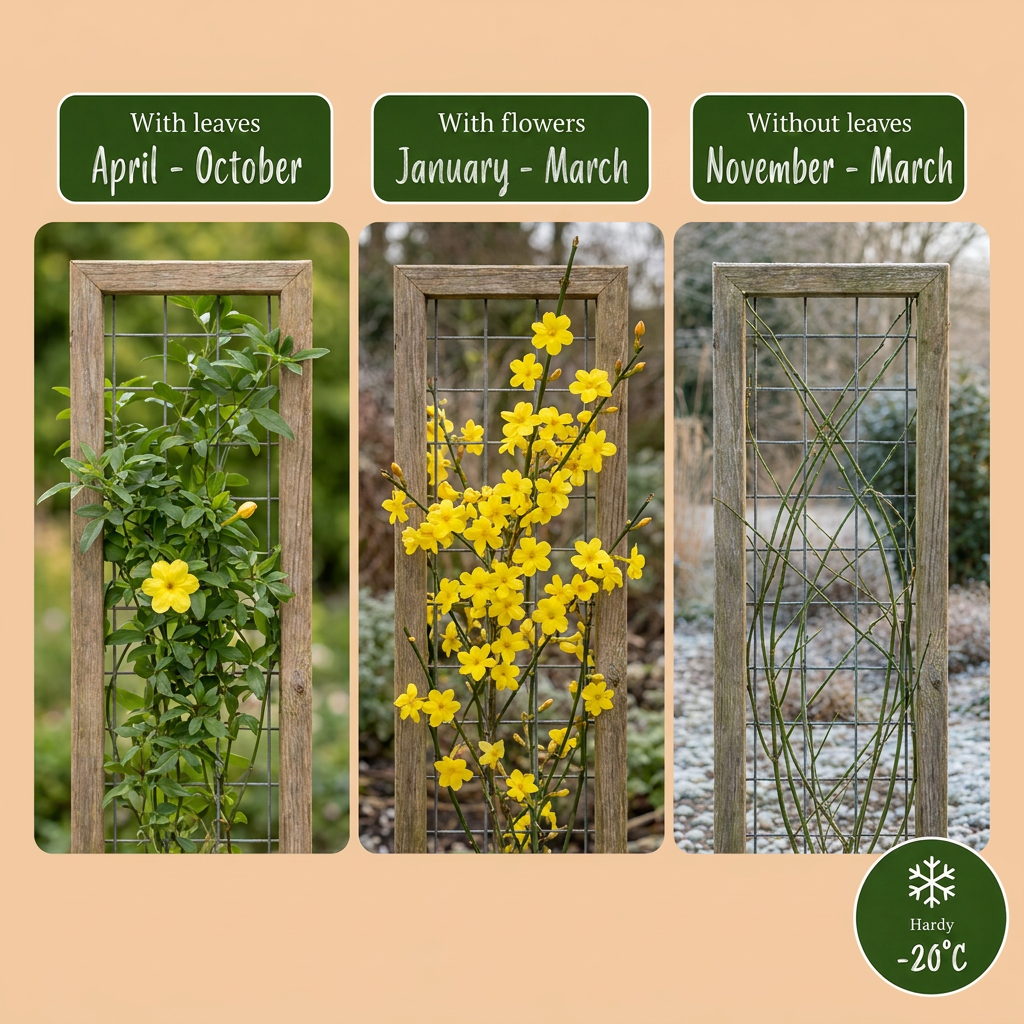 Jasminum nudiflorum (jasmin d'hiver) – jaune – 4 plantes, Ø9 cm, 35 cm de haut – photo 5